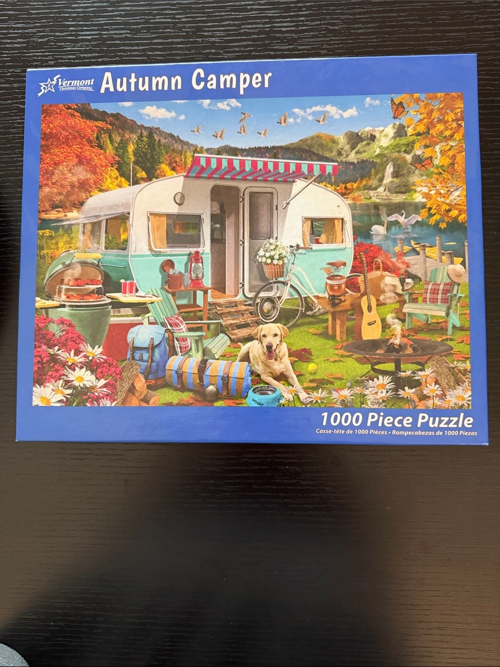 🧩 3 for $30 🧩 Vermont Autumn Camper 1000-Piece Jigsaw Puzzle - Blue & Teal